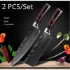 Kitchen Knife Set Japanese Damascus Pattern Stainless Steel 2 Pcs