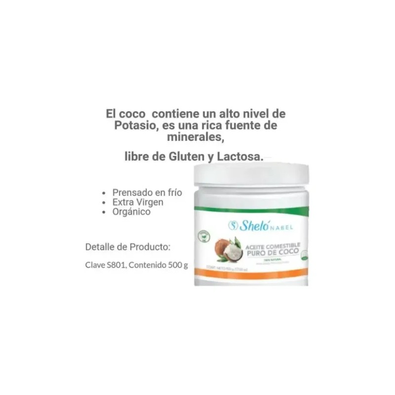 Aceite De Coco Comestible Extravirgen S801 500g Sheló Nabel