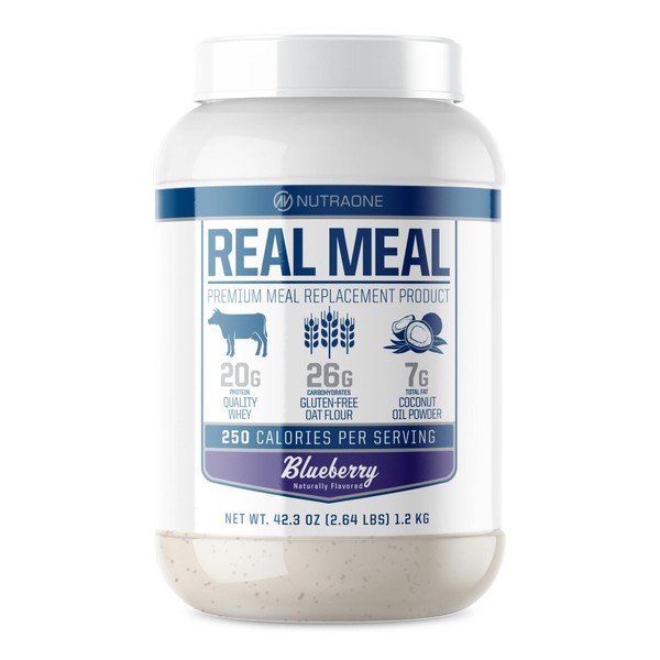 Real Meal by NutraOne - Perfect Meal Replacement Powder for Everyday Goals | Including Whey Protein, Coconut Oil, and Gluten-Free Oats* (Blueberry – 2.6 lbs.)