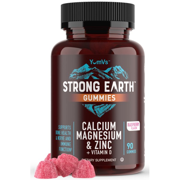 Strong Earth - Calcium, Magnesium, Zinc and Vitamin D Gummies (90 Count) - Calcium Gummies with Vitamin D3 + Zinc & Magnesium Supplements - Delicious Bone Health Gummy Supplement for Men, Women & Kids
