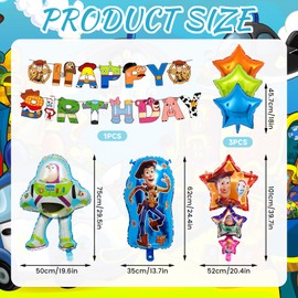 7Pcs Toy Inspired Story Foil Balloons, Toy Theme Story Birthday Party Decorations, Cartoon Toy Foil Balloons, Happy Birthday Banner, Birthday Party Supplies for Kids Boys Girls