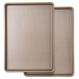 Biubumtu 2 Pack 18 x 13 Inches Heavy Duty Baking Sheet Pan Set, Warp Resistant Nonstick Cookie Baker's Half Sheet Pans, Large Size Thick Cookie Trays for Baking, Textured, Gold