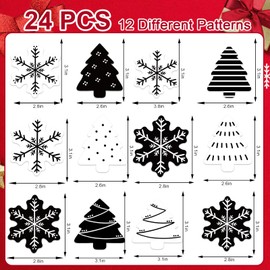 JarThenaAMCS Christmas Hanging Ornament Xmas Tree Snowflake Wooden Hanging Decor White Black Craft Pendant with Hemp Rope for Winter Home Party Wall Decor, 24 Pack