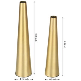 Vixdonos 10.5/8.5 inch Gold Metal Vase Small Dried Flower Vase Set of 2 Taper Vase for Wedding Table Centerpiece Decorations, Home Decor (Gold)
