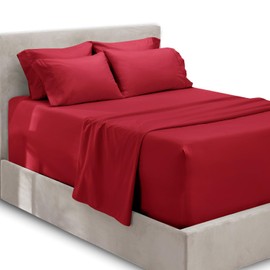 Hearth & Harbor Extra Deep Pocket Queen Sheets Sets - Fits Mattress 18-24 Inches Deep - Extra Deep Pocket Sheets - 6 Piece Queen Size Sheets - Queen Sheets Deep Pocket - Burgundy Sheets