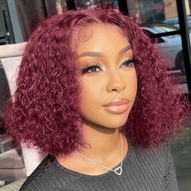 Legendhair 99J Burgundy Lace Front Wigs Human Hair Burgundy Bob Wig Human Hair Wine Red Bob Wig for Black Woman Human Hair 13x4 Lace Frontal Wigs Short Curly Bob Wig Pre Plucked 180% Density (10 Inch)
