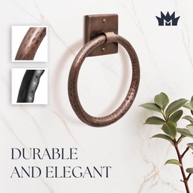 Monarch Abode Metal Round Bathroom Hand Towel Holder for Bathroom Wall, Metal Hand Towel Ring Hanger Wall Mount, 7-inch Round Towel Ring Holder for Bathrooms, Towel Rack Hanger, Antique Copper Finish