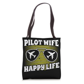 Pilot Wife Happy Life Fly Piloting Airplane Aviation Tote Bag