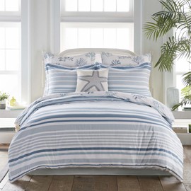 Levtex Home - Truro Comforter Set - King Comforter + Two King Pillow Cases - Stripe - Shades of Blue - Comforter (106 x 94in.) and Pillow Case (36 x 20in.) - Cotton
