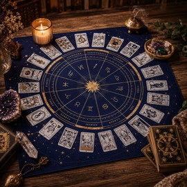 12 Zodiac Tarot Card Tablecloth for Readings – Foldable Card Mat for Astrology, Board Games & Décor