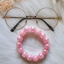 60PCS 16mm Colored Acrylic Crystal Beads Round Crackle Glass Beads Charms for Jewelry Making Bracelets Earring Necklace Adults Beading DIY Art Craft Christmas Ornament Birthday Gifts (Pink)