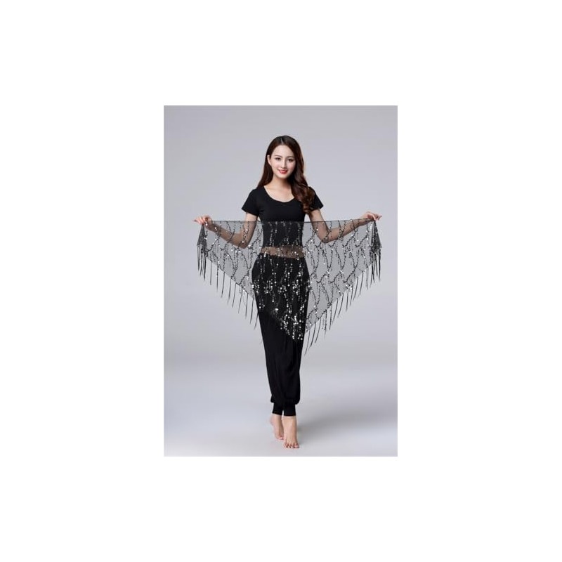 Women Belly Dance Hip Scarf, Sequin Tassels Triangle Tribal Wrap