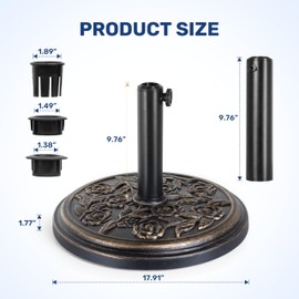 YSSOA 19.8 lbs 17.91" Outdoor Umbrella Base Heavy Duty Market Umbrellas Round Stand for Patio, Deck, Lawn, Garden, Poolside, Bronze