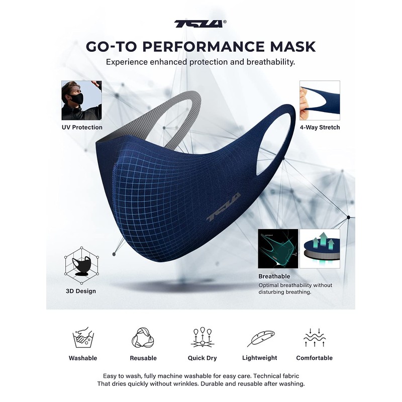 TSLA Men & Women's Copper Infused Face Mask, Washable Reusable