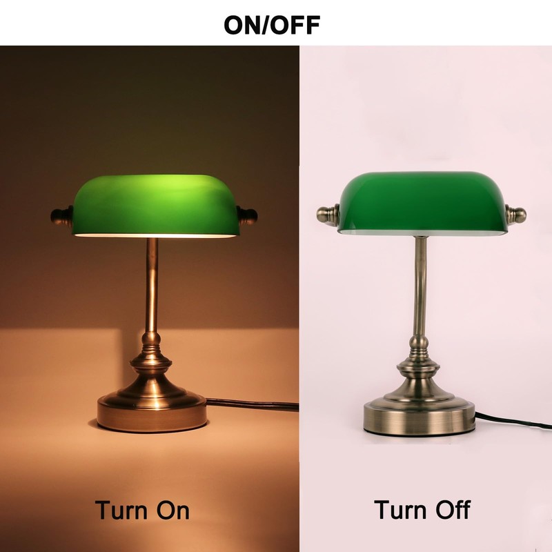 Mini Glass Bankers Lamp, Desk Lamp, Classic Retro Bronze Finish
