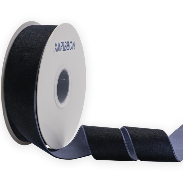 XMRIBBON Navy Blue Velvet Ribbon Single Sided,1 1/2 Inch by