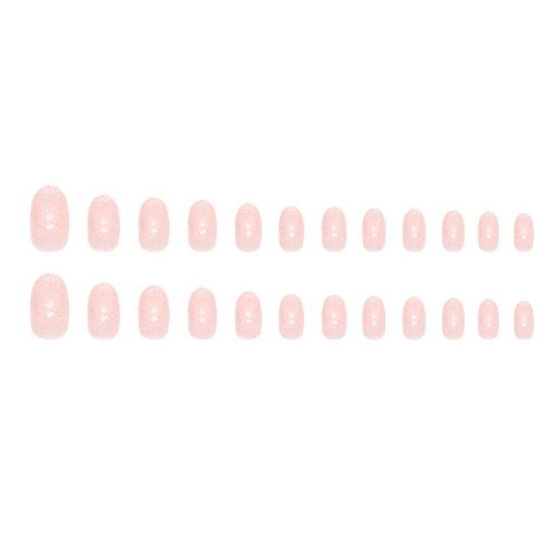 24pcs Long Almond False Nail French Glitter Star River Nail