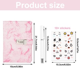 BDHYYM Diary with Lock for Girls, Diary Notebook with Pen and 10 Funny Stickers Set, Diary with Code, Refillable Notebook Made of Faux Leather, Notebook with Lock A5 (21 x 15 cm)