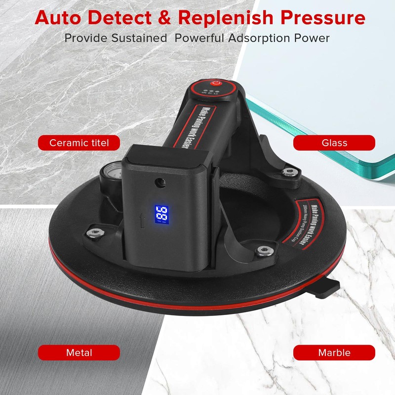 8" Electric Vacuum Suction Cups Lifter with Battery 3000mAh Max
