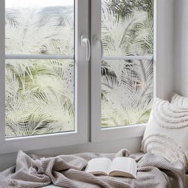 ChicSkin Modern Botanical Etched Glass Window Privacy Film, Thickened Decorative White Window Film Privacy for Living Room, Floral Shadow Palm Leaf Cling 15.74"X32.28"X2PCS