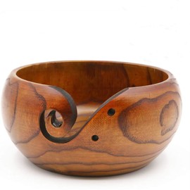 Handmade Wooden Yarn Bowl Round Shape 5.5×3.2 inch Wool Holder Organizer for Knitting Crochet