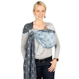Hoppediz Ring-Sling Baby Sling from Birth, 100% Organic Cotton, Design Malmö Aqua
