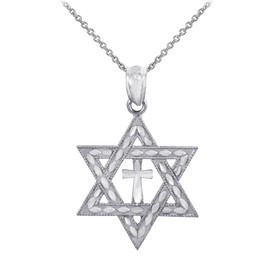 925 Sterling Silver Jewish Charm Star of David Cross Pendant Necklace, 20"