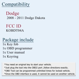 Unbranded For 2008 2009 2010 2011 Dodge Dakota Remote Control Key Fob with Program Tool