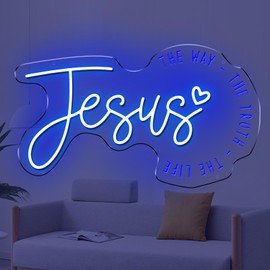 Jesus Neon Sign – LED Christian Wall Light, Religious Home Decor, Faith-Inspired Jesus Christ Sign, Christmas Gift for Believers