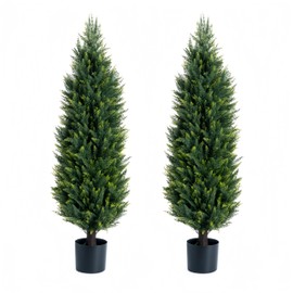 FZHCZWZX Artificial Cedar Tree, 3.4-Foot Outdoor Artificial UV Protected Shrub Potted Plant, Lifelike Fake Pruned Cypress Tree, 2 Pack of Artificial Shrub Plants for Decorating Indoors or Outdoors (40 inches)