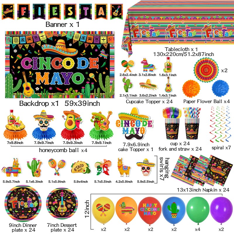 Cinco De Mayo Decorations - 203Pcs Fiesta Party Supplies Include