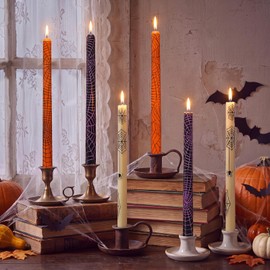 Conelist 6 Pcs Halloween Spider Web Taper Candles Bulk Spooky Web Shaped Taper Candles Table Decorations for Halloween Party Favor Home Table Centerpieces Fireplace Festival Kitchen Decor
