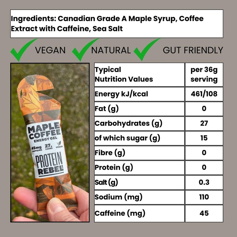 Maple Coffee Caffeine Energy Gels for Running, Cycling & Endurance