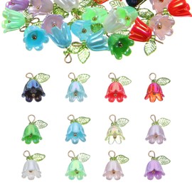 Mabor 32pcs Lily of the Valley Beads Charms, Pendant Flower Decoration Beads Flowers Jewellery for DIY Crafts Necklaces Pendant for Earrings DIY Jewellery Making