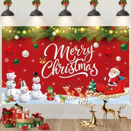 Christmas Banner Large Merry Christmas Decorations Backdrop Red Santa Claus Snowman Fabric Xmas Hanging Banners Photo Booth Sign Background Decor for Indoor Outdoor Home Wall Christmas Party Supplies
