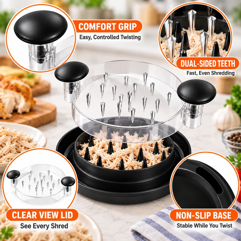 Chicken Shredder for Meal Prep – Rotating Meat Shredder with