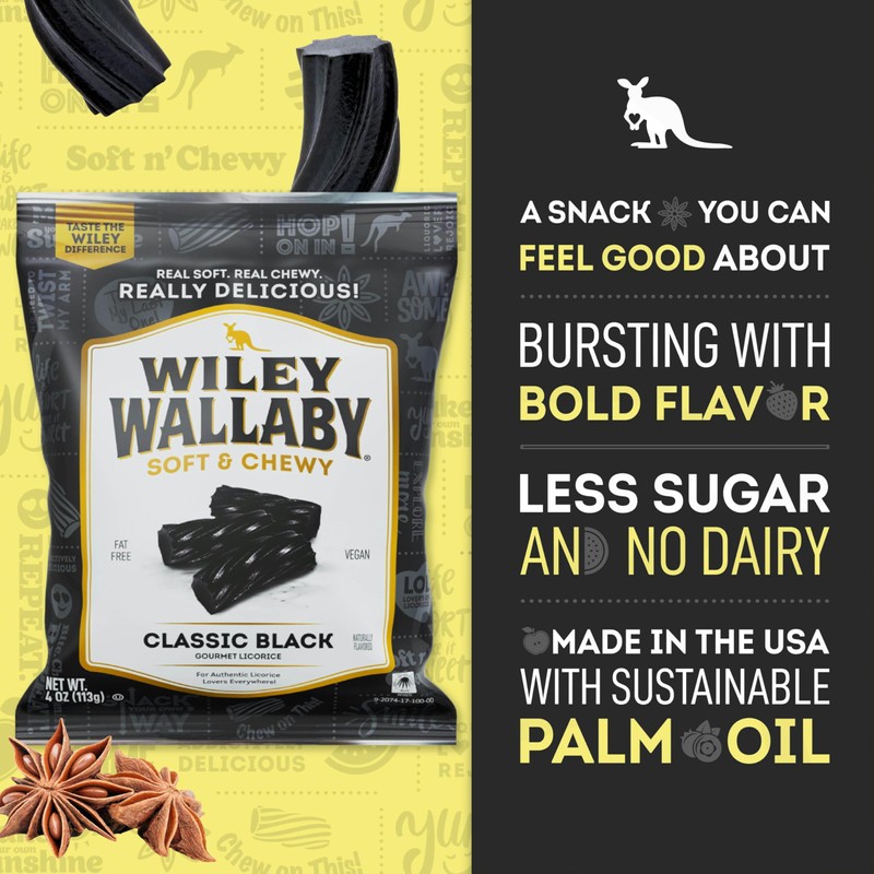 Wiley Wallaby Licorice 4 Ounce Classic Gourmet Soft & Chewy
