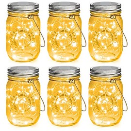 Mlambert Mason Jar Solar Lights 30 LEDs, 6 Pack Hanging Solar Lights Outdoor, Waterproof Fairy Lights Solar Lanterns for Patio Garden, Hangers and Jars Included- Warm White