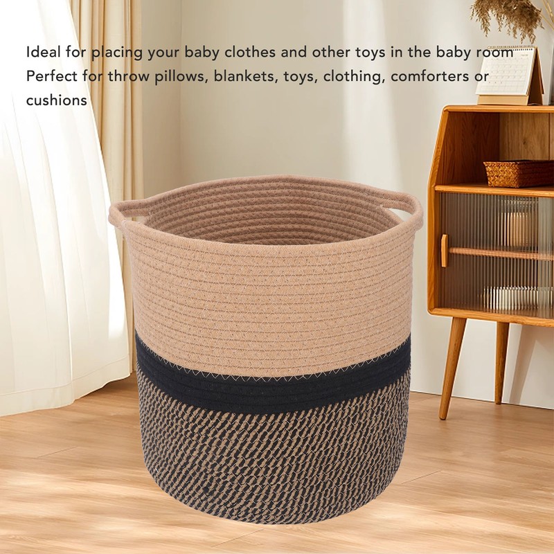 Woven Laundry Basket Cotton Rope Multifunctional Clothes Storage Hamper with