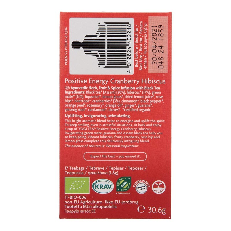 YOGI TEAS - AYURVEDIC Organic Positive Energy Cranberry Hibiscus 17bags