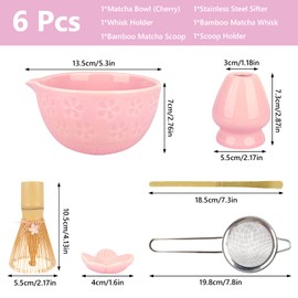 Jonuin Matcha Whisk Set, 6 Pcs Japanese Matcha Set, Pink Matcha Kit with Matcha Bowl, Matcha Whisk, Scoop, Scoop Rest, Sifter and Whisk Holder, Matcha Tea Set for Matcha Lovers & Starter