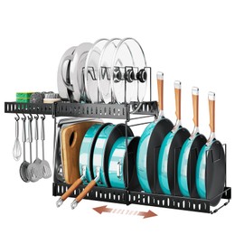 RoleDes Expandable Pots and Pans Organizer Under Cabinet, Adjustable Divider Pot Lid Holder for Kitchen Organization and Storage, Pan Lid Rack Organizer Inside Cabinet for Cookware, Bakeware