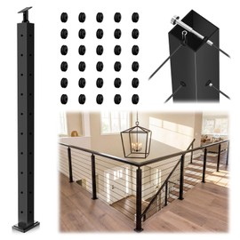 Gyykzz 36" T-drilled Cable Railing Corner Post, 90 Degree Three Sides One-Post Corner Solution, Adjustable Top Heavy-Duty Stainless Steel T304 Corner Handrail Deck Post System for Indoor Balcony