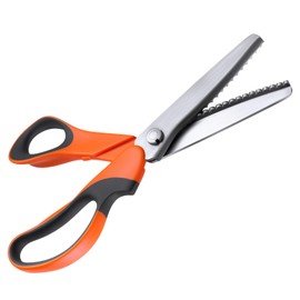 CHEE MONG Pinking Shears, Professional Stainless Steel Dressmaking Sewing Craft Scissors, 9.25 Inches, Rubber Handled, Serrated Scalloped Pinking Shear for DIY (Orange)
