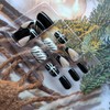 24Pcs Christmas Press on Nails Short Square Black French Tip