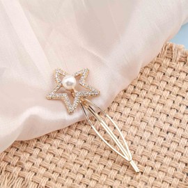 YienDoo Crystal Star Hair Clips Barrette Sparkling Gold Hoop Star Hairpins Faux Pearl Rhinestones Barrette Headpieces Bridal Bobby Pin Head Clip Hair Accessories for Women Girls