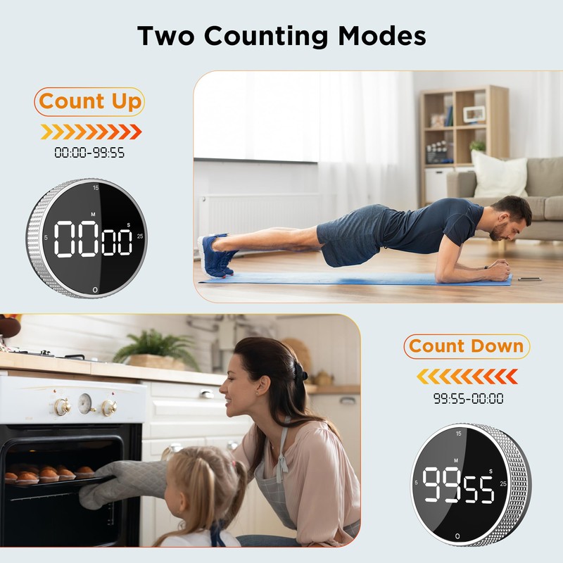 Upgrade Digital Kitchen Timer - Magnetic Countdown Countup Visual Pomodoro