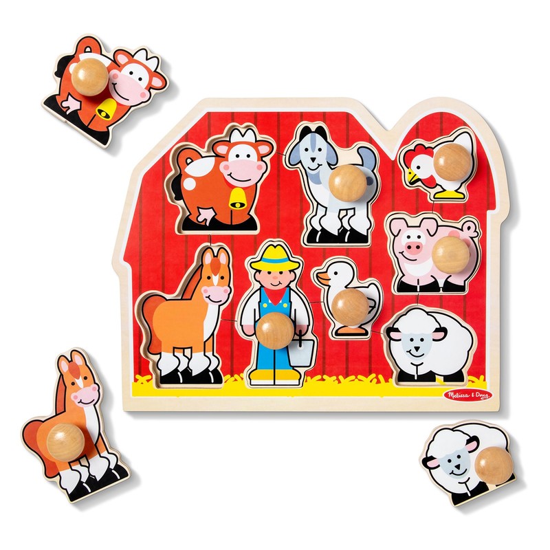 Melissa & Doug Farm Animals Jumbo Knob Puzzle, Wooden Peg