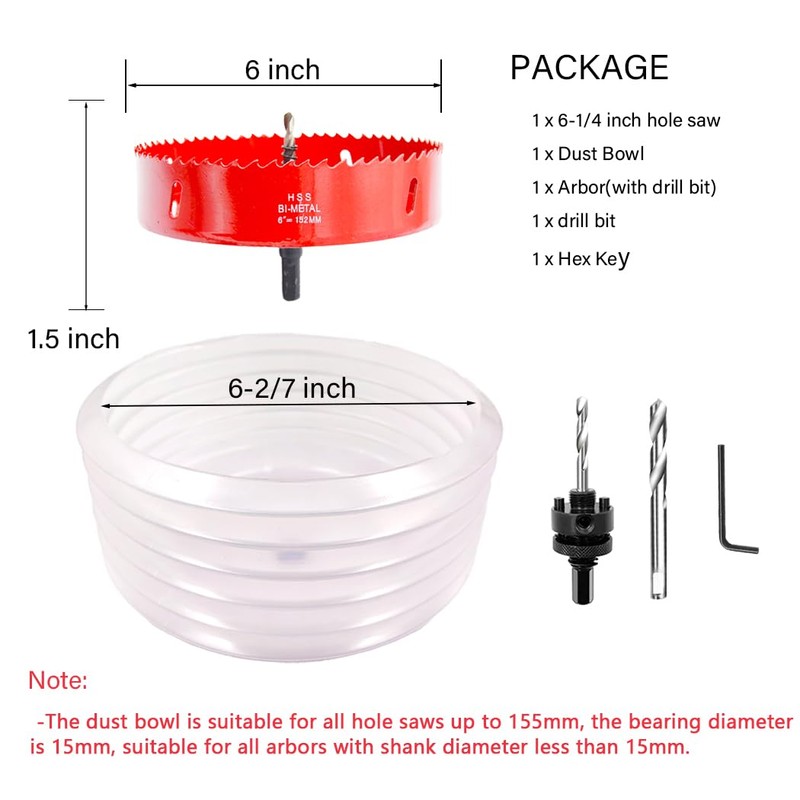 152mm Hole Saw and Hole Saw Accessory Dust Collector Bowl
