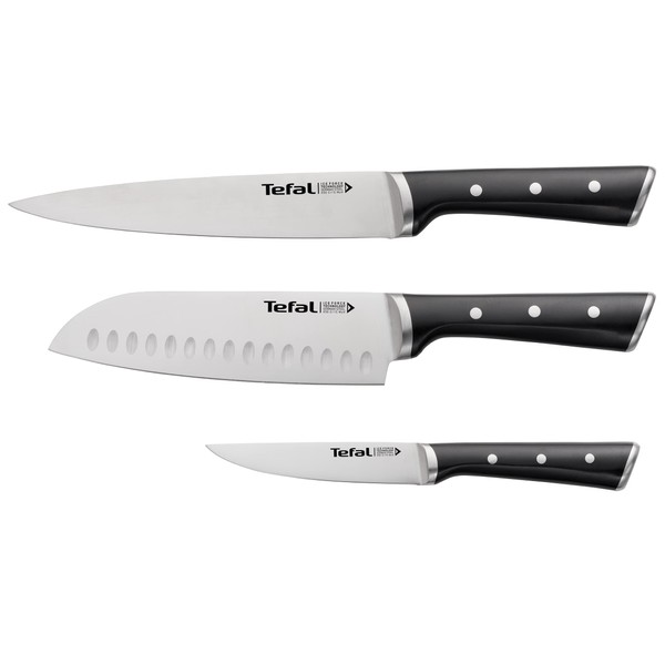 Tefal K232S3 Ice Force Set of 3 Meat, Santoku and Utility Knives, 20 x 18 x 11 cm, Black